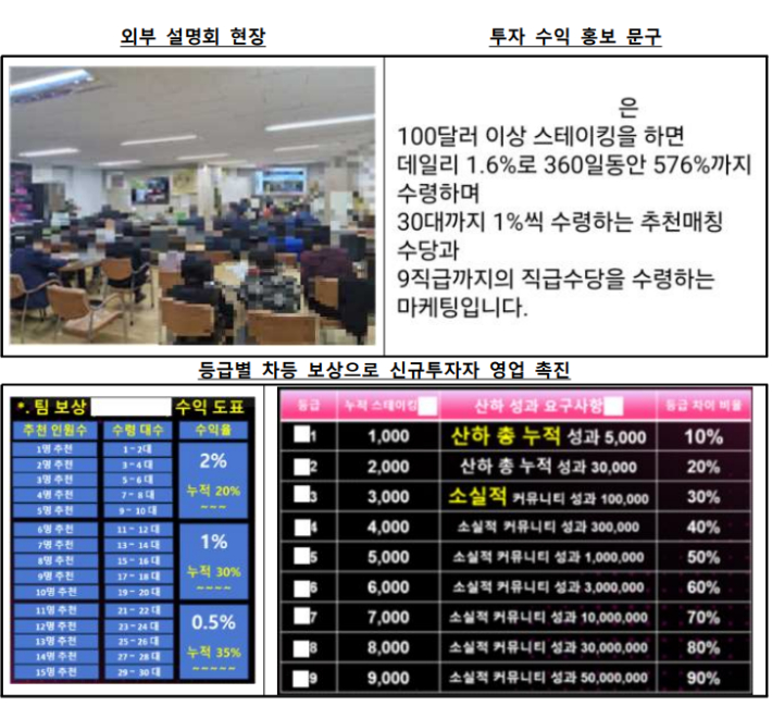 다단계 방식의 유사수신행위 수법 및 특징. 금융감독원 제공  