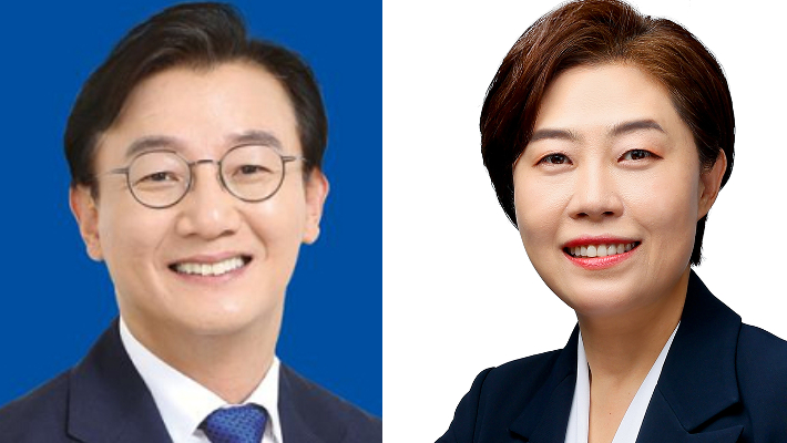 전재수 부산시장(왼쪽)과 서지영(동래) 국회의원이 북항돔 야구장과 사직 야구장을 건립을 놓고 연일 갑론을박을 벌이고 있다. 각 정당 제공