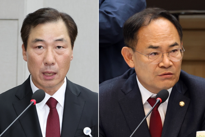 윤재순 전 대통령실 총무비서관(왼쪽)과 국민의힘 임종득 의원. 연합뉴스