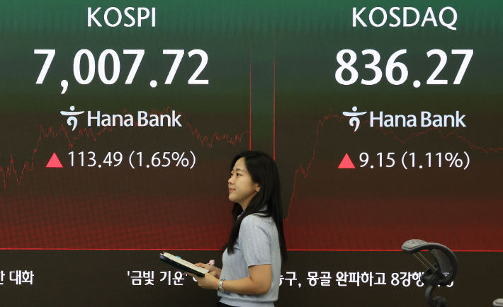 21일 서울 중구 하나은행 딜링룸에서 직원이 업무를 보고 있다. 연합뉴스