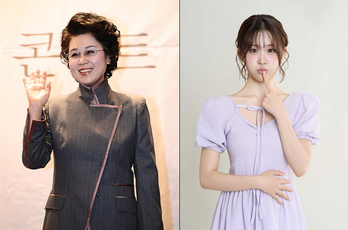 가수 심수봉(왼쪽)과 김다현. 윤창원 기자·현컴퍼니 제공
