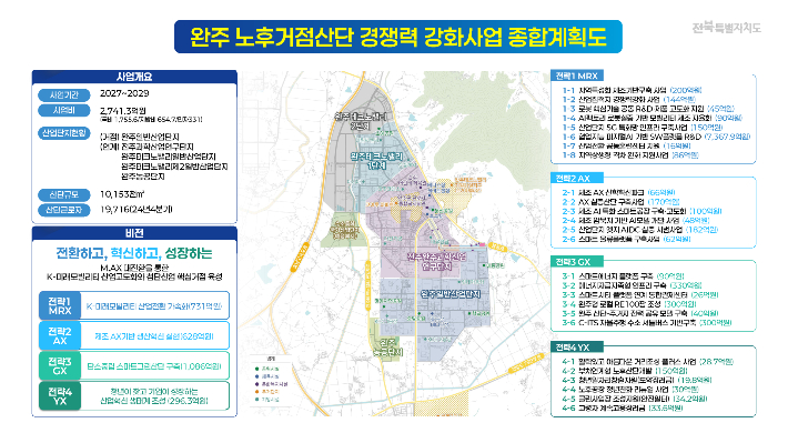 전북자치도의 완주군 일반산업단지 '노후거점산업단지 경쟁력강화사업지구' 계획도. 전북도 제공