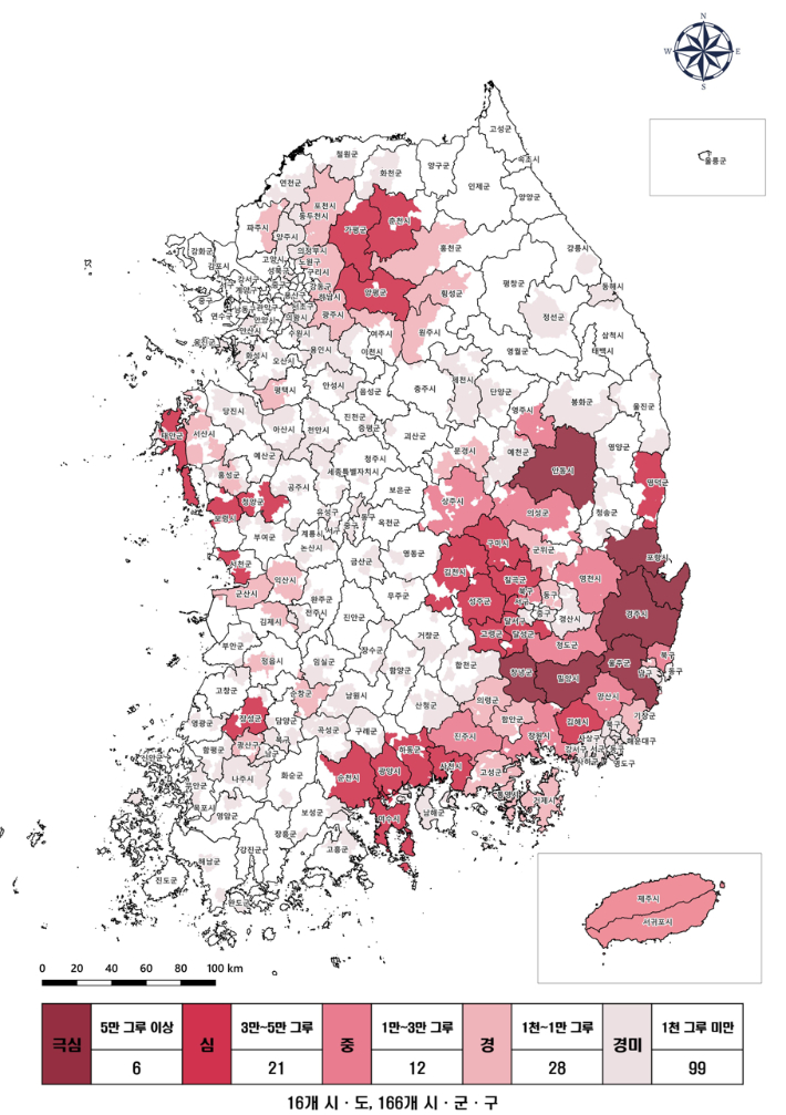 소나무 재선충병 피해 현황 구분도. 전북도 제공