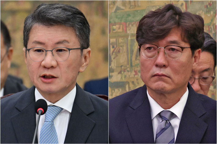 정몽규 전 대한축구협회장(사진 왼쪽)과 이임생 전 기술총괄이사. 연합뉴스