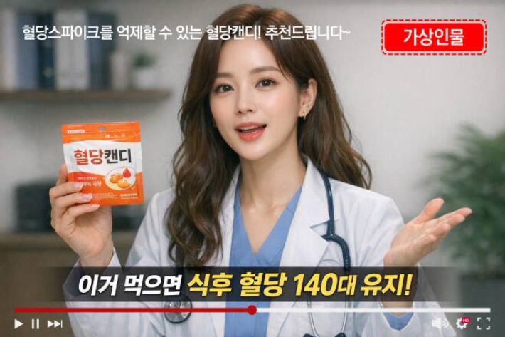 광고 영상에 등장한 인물이 AI 가상 인물이라는 사실을 표시한 예시. 공정거래위원회 제공