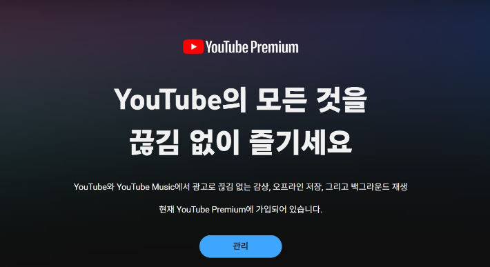 유튜브 프리미엄 화면 캡처