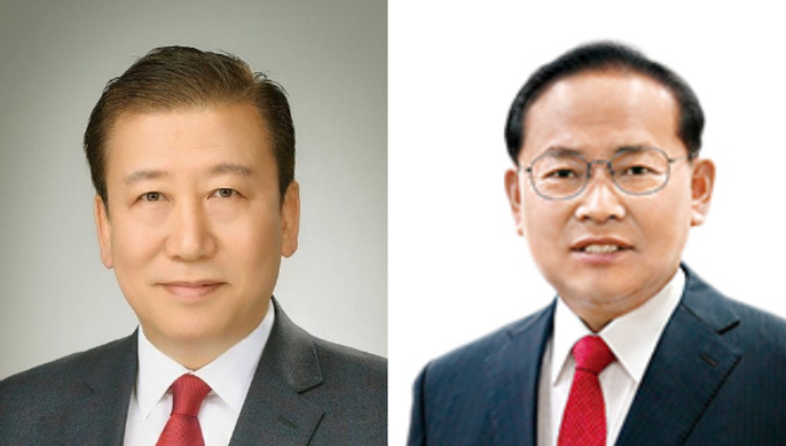 주석수 현 부산 연제구청장(왼쪽)과 안재권 전 시의원. 국민의힘 제공