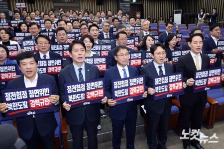 피켓들고 구호 외치는 더불어민주당