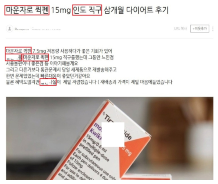비만치료제 온라인 불법판매 알선·광고 주요 적발 사례. 식품의약품안전처 제공