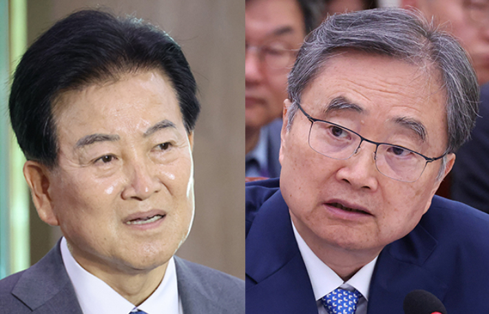 정동영 통일부 장관(왼쪽)과 조현 외교부 장관. 연합뉴스·윤창원 기자