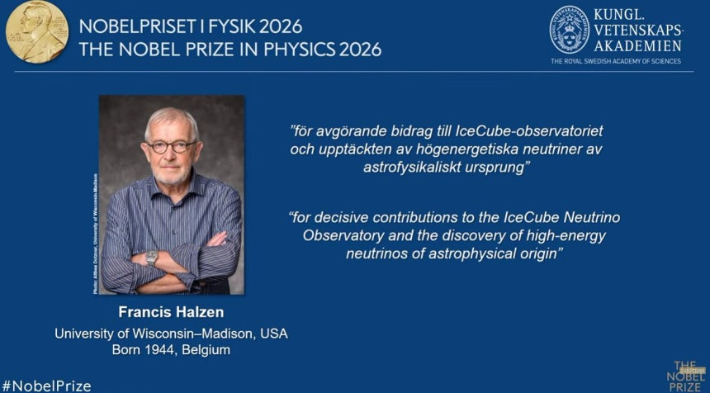 2026년 노벨 물리학상 수상자로 선정된 프랜시스 할선 미국 위스콘신대 매디슨 교수. 노벨위원회 유튜브 캡처