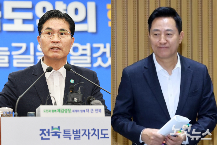 이원택 전북도지사·오세훈 서울시장. 전북도 제공·박종민 기자
