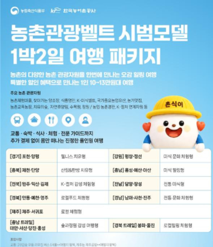 농촌관광벨트 시범모델 기반 특화 여행상품 안내 포스터. 농림축산식품부 제공