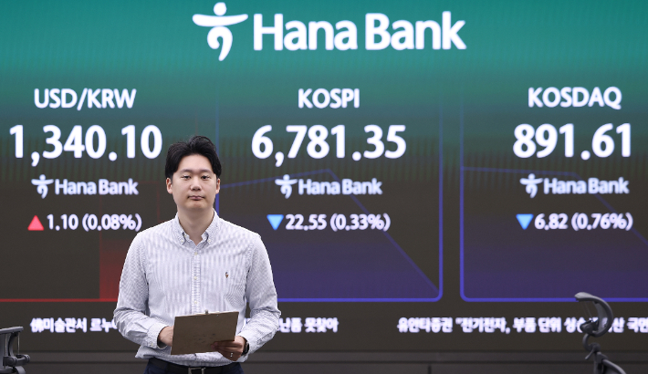 8일 오전 서울 중구 하나은행 본점 딜링룸에 코스피가 표시돼 있다. 연합뉴스
