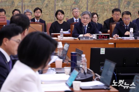 허민 국가유산청장이 8일 서울 여의도 국회에서 열린 문화체육관광위원회의 국가유산청 등에 대한 국정감사에서 의원 질의에 답변을 하고 있다.