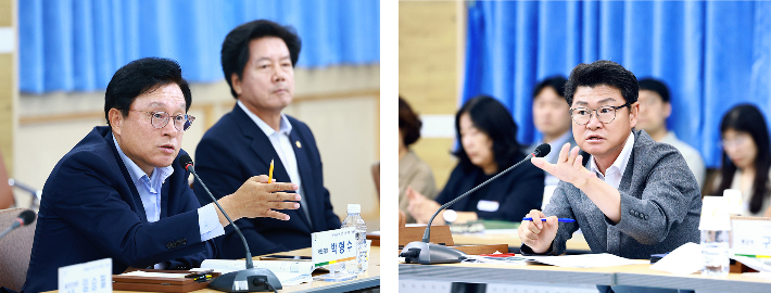 박형수 국회의원을 만나 국비확보에 총력을 기울이고 있는 황이주 군수. 울진군 제공