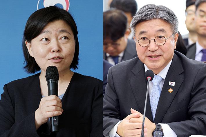 임은정 초대 중대범죄수사청장 후보자(왼쪽), 윤호중 행정안전부 장관. 연합뉴스
