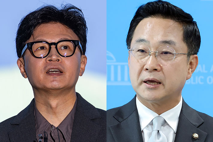 무소속 한동훈 의원(왼쪽), 더불어민주당 박성준 수석대변인. 연합뉴스