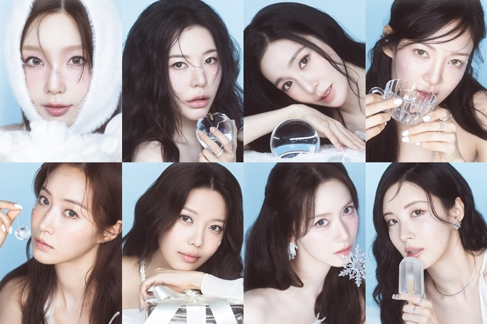 윗줄 왼쪽부터 태연, 써니, 티파니, 효연. 아랫줄 왼쪽부터 유리, 수영, 윤아, 서현. 소녀시대 공식 트위터