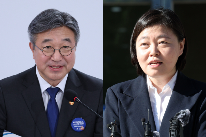 윤호중 행정안전부 장관(왼쪽)과 임은정 광주지방중수청장. 연합뉴스