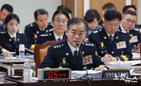 김종철 경찰청장 직무대행이 12일 서울 서대문구 경찰청에서 열린 국회 행정안전위원회 경찰청 대상 국정감사에서 위원들의 질문에 답변하고 있다.