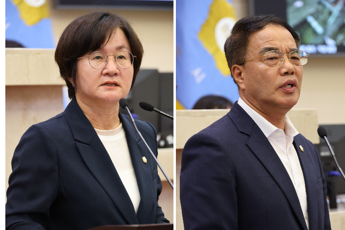 김은주(왼쪽), 김홍렬 의원. 포항시의회 제공