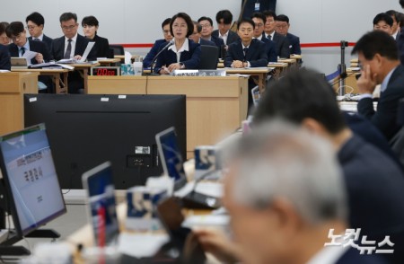 추미애 경기도지사가 13일 경기 수원시 영통구 경기도청에서 열린 국회 행정안전위원회의 경기도에 대한 국정감사에서 위원들의 질의에 답변하고 있다.