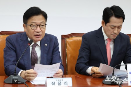 발언하는 정점식 원내대표