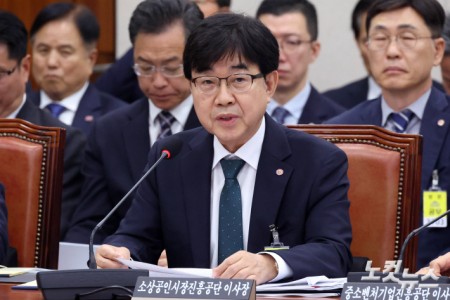 인태연 소상공인시장진흥공단 이사장이 15일 서울 여의도 국회에서 열린 산업통상자원중소벤처기업위원회의 중소벤처기업진흥공단 등 국정감사에서 의원 질의에 답변을 하고 있다.