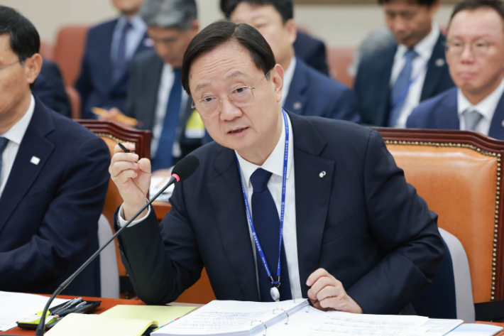 이찬진 금융감독원장이 19일 국회 정무위원회에서 열린 금융감독원 등에 대한 국정감사에서 정무위원 질의에 답하고 있다. 연합뉴스