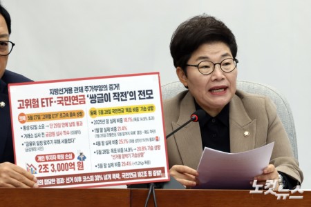 국민의힘 임이자 정책위의장이 20일 서울 여의도 국회에서 열린 원내대책회의에서 패널을 보이며 발언을 하고 있다.
