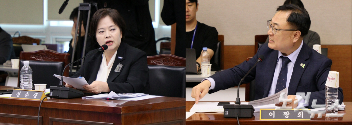 조국혁신당 정춘생 의원과 더불어민주당 이광희 의원. 임성민 기자