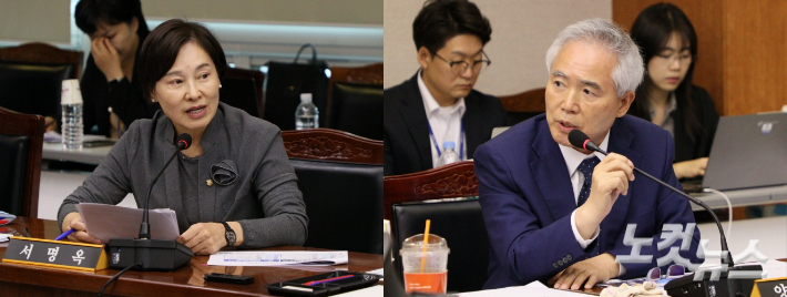 국민의힘 서명옥 의원과 더불어민주당 양부남 의원. 임성민 기자