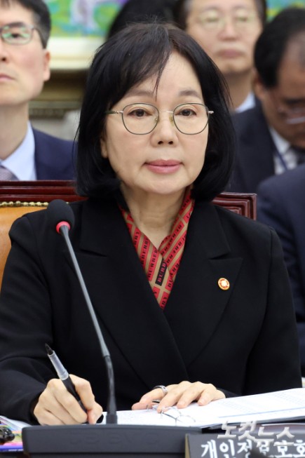 송경희 개인정보보호위원장이 21일 서울 여의도 국회에서 열린 정무위원회 비금융 분야 종합감사에 출석해 있다.