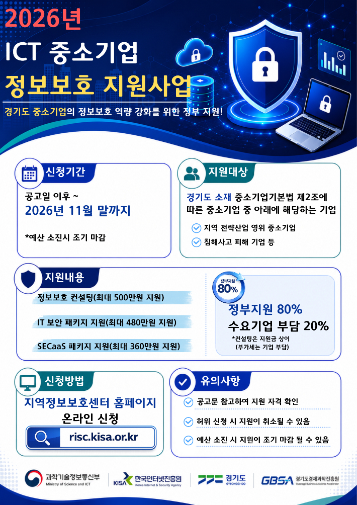 '2026년 ICT 중소기업 정보보호 지원사업' 안내 포스터. 경기도경제과학진흥원 제공