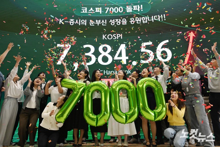 '7천피' 코스피, 7384.56 마감
