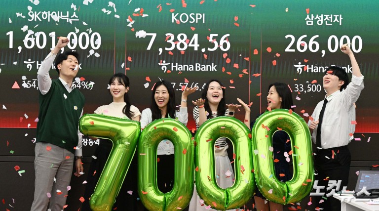 '7천피' 코스피, 7384.56 마감